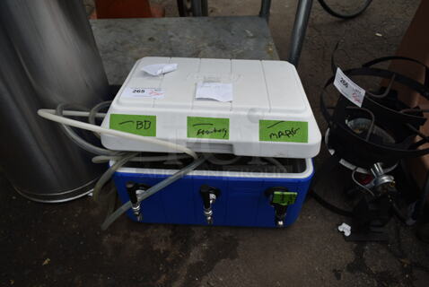 Blue and White Poly 3 Tap Jockey Box w/ Hoses.