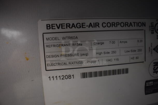 Beverage-Air WTR60A Commercial Stainless Steel 2-Door Undercounter Cooler With Polycoated Racks on Commercial Casters.  115V, 1 Phase. Tested and Powers On But Does Not Get Cold - Image 6 of 6