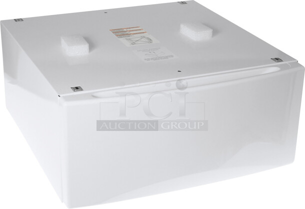 GE SBSD137HWW Laundry Front Load Storage Pedestal, White.  27 W x 28 3/4 D x 13 3/8 H  - Image 1 of 5