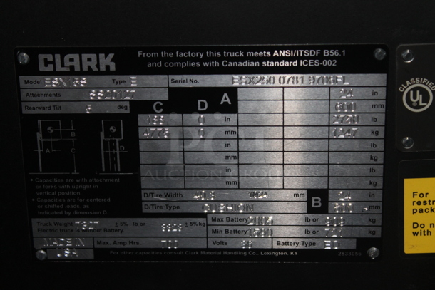 Clark ESX15S Metal Commercial Electric Powered Riding Forklift. Goes GREAT w/ Lot 484! BUYER MUST REMOVE: This Item CANNOT Be Transported; Must Pick Up By Appointment Only Approximately 1 Week After Auction Ends; Forklift Will Be Used During Pick Up Day. - Image 5 of 9