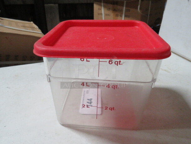 One Cambro 6qt Food Storage Container With Lid.