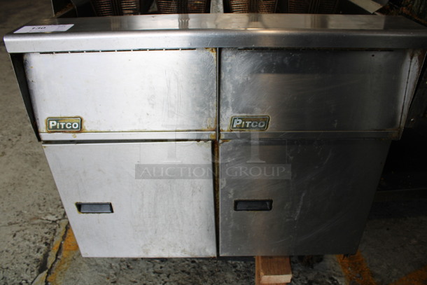Pitco Frialator Stainless Steel Commercial Natural Gas Powered 2 Bay Fryer w/ 4 Fry Baskets and 2 Side Splash Guards on Commercial Casters. 31.5x35x50 - Image 5 of 10