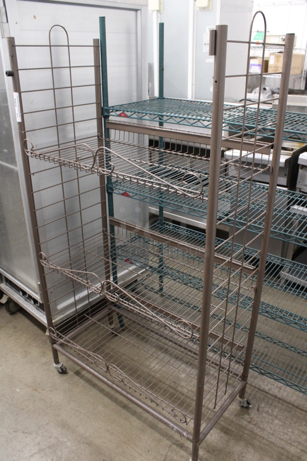 Brown Metal 3 Tier Chip Rack on Casters. 33x17x61.5