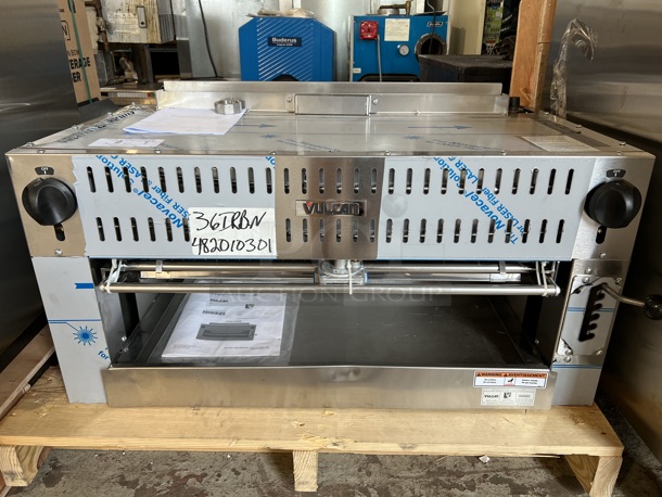BRAND NEW SCRATCH AND DENT! Vulcan Model 36IRBN Stainless Steel Commercial Natural Gas Powered Cheese Melter / Salamander Broiler. 30,000 BTU. 36x20x21. Tested and Working!