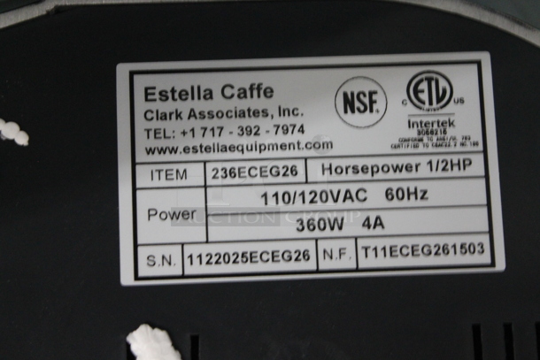 BRAND NEW SCRATCH AND DENT!  Estella 236ECEG26 Metal Commercial Countertop Espresso Bean Grinder. No Hopper. 110 Volts, 1 Phase. Tested and Working! - Image 7 of 7