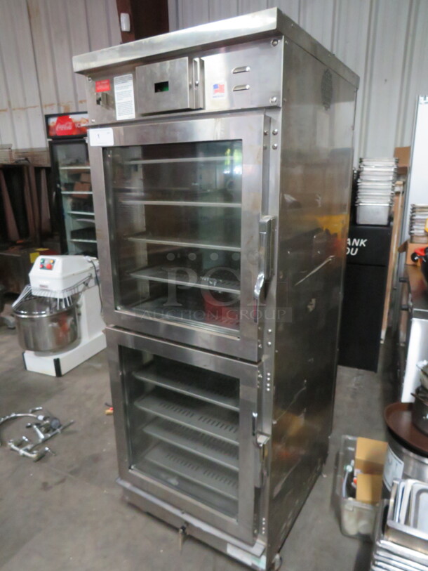 One Winston Industries Heat And Hold Cabinet On Casters. WORKING WHEN REMOVED. Model# HA4522ZE. 220 Volt. 28X33X73 - Image 2 of 4