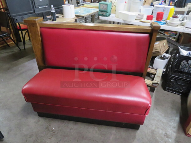 One Single Sided Booth With Red Cushioned Seat And Back, With Wooden Pillar. 54X26X38
