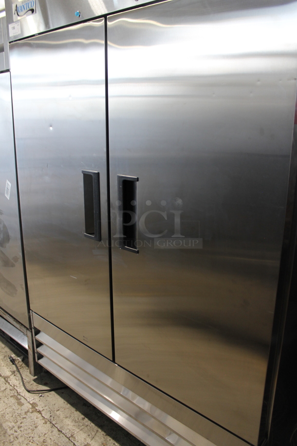 BRAND NEW SCRATCH AND DENT! 2022 Avantco 178A49RHC Stainless Steel Commercial 2 Door Reach In Cooler w/ Poly Coated Racks on Commercial Casters. 115 Volts, 1 Phase. Tested and Working! - Image 3 of 8