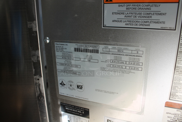 BRAND NEW! 2021 Pitco Frialator SG14-S Stainless Steel Commercial Floor Style Natural Gas Powered Deep Fat Fryer w/ 2 Metal Fry Baskets and Side Splash Guard. 110,000 BTU.  - Image 9 of 9