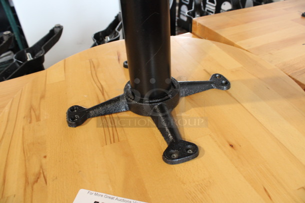 Round Wooden Butcher Block Tabletop on Black Metal Table Base. Stock Picture - Cosmetic Condition May Vary. 24x24x30 - Image 4 of 4