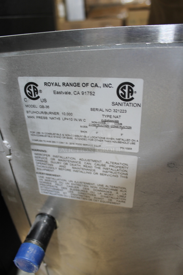 BRAND NEW! 2023 Royal GB-36 Stainless Steel Commercial Natural Gas Powered Flat Top Griddle Over Fired Broiler. 10,000 BTU.  - Image 5 of 5