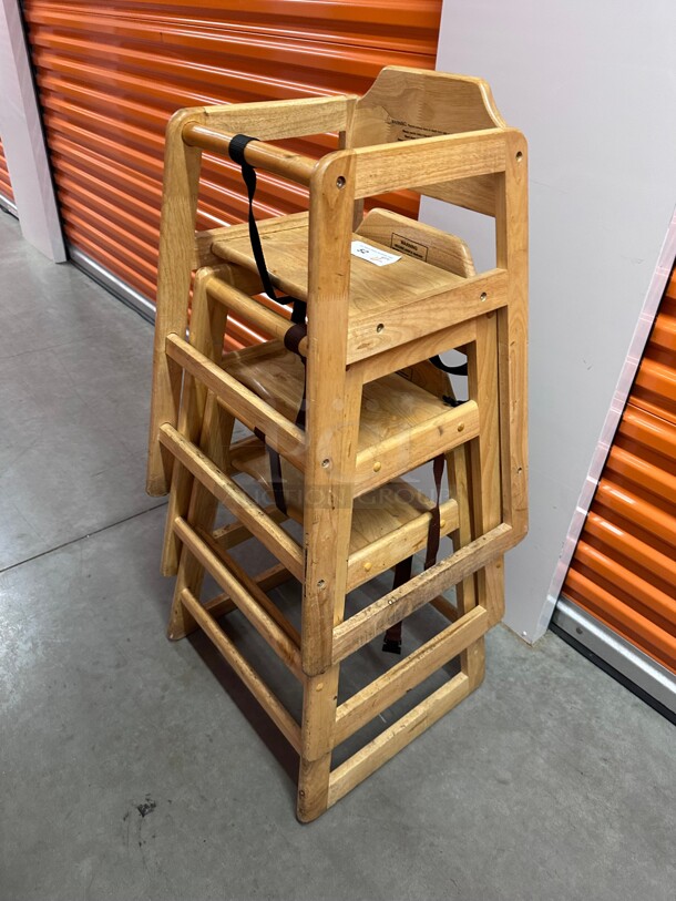 Clean! Winco CHH-104 28 inch Stackable Wood High Chair w/ Waist Strap, Maple - Image 1 of 8