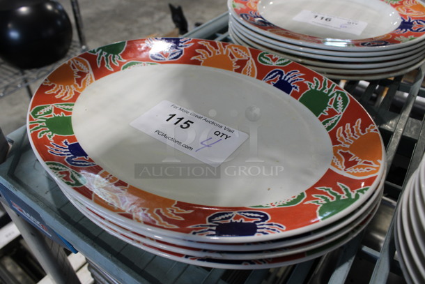 4 White Ceramic Oval Plates w/ Multi Color Crab Design on Rim. 13.5x10.5x1. 4 Times Your Bid! - Image 2 of 3