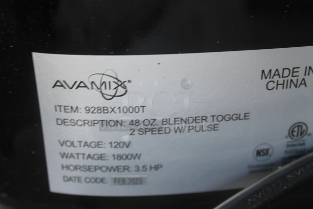 BRAND NEW IN BOX! AvaMix 928BX1000T Metal Commercial Countertop 3 1/2 hp Blender with Toggle Control and 48 oz. Container. 120 Volts, 1 Phase. Tested and Working! - Image 5 of 6