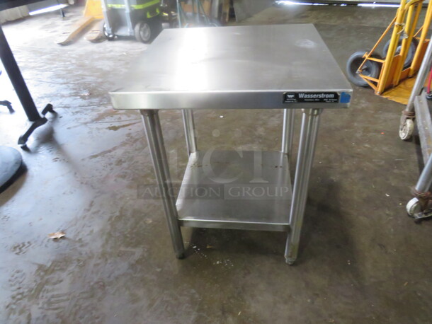 One Wasserstrom Stainless Steel Table With Stainless  Under Shelf. 20.5X21X27