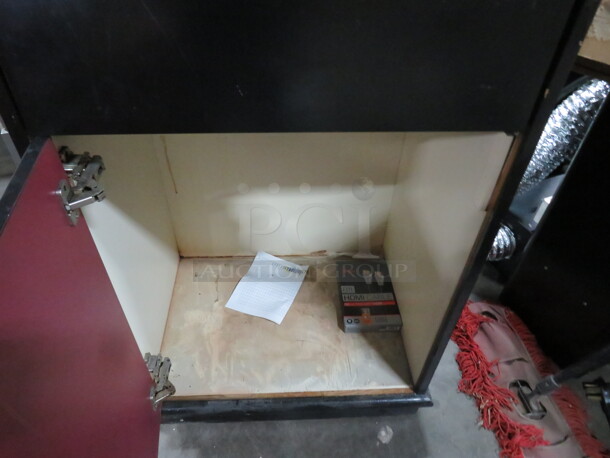 One Black Wooden 1 Door Hostess Stand With Under Storage On Casters, OR A 1 Door Trash Receptacle! 30X24X48 - Image 3 of 4