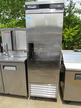 One Blue Air SS 1 Door Refrigerator With 3 Racks, On Casters. Model# BSF23. 115 Volt. 27X32X82.5
