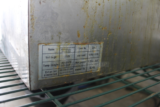 EH82 Stainless Steel Countertop Electric Powered 2 Bay Fryer w/ 2 Lids, 1 Drop In and 1 Fry Basket. 110 Volts, 1 Phase.  - Image 4 of 6