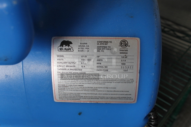 B-Air VP-25 Floor Fan / Air Mover. 115 Volts, 1 Phase. Tested and Working! - Image 4 of 4