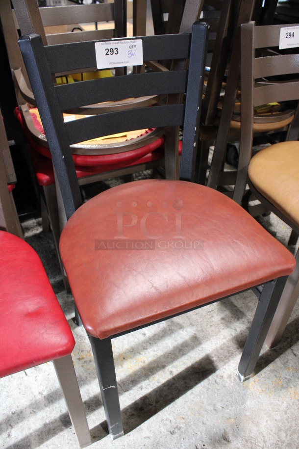 3 Metal Dining Chairs w/ Red Seat Cushion; 1 Has Black Frame and 2 Have Brown Frames. 16x17x32. 3 Times Your Bid! - Image 2 of 5