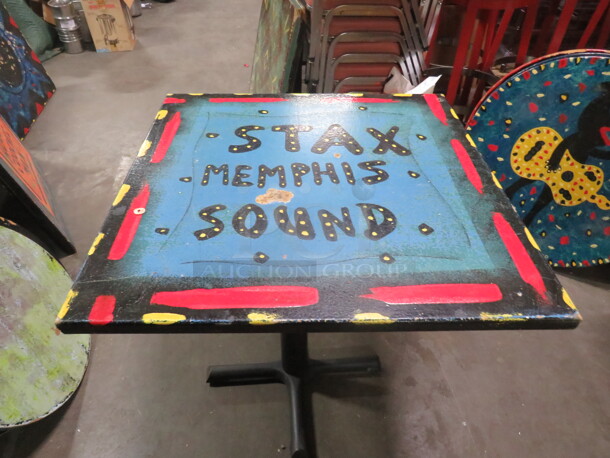 One 30X30X30 Painted  Table Top On A Pedestal Base. STAX Memphis Sound. - Image 1 of 2