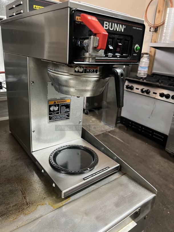 Bunn CW Series  115 volt. This coffee brewer is an excellent addition to any church function, break room, waiting area, or other light duty application where a reliable source of coffee is needed. It brews coffee at optimum temperatures for a rich, consistent product every time. Featuring 1570W of power, this unit allows you to brew up to 60 cups per hour.  Tested & Working! - Image 2 of 3