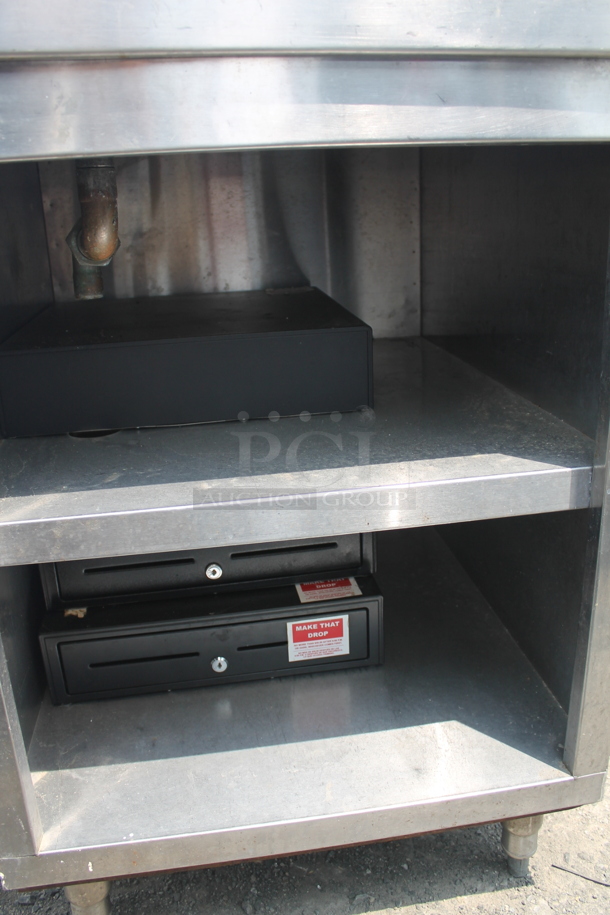 Commercial Stainless Steel Work Table With Backsplash and 2 Open Base Cabinets On Galvanized Legs. - Image 3 of 8