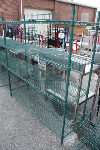 Metro Green Finish 4 Tier Shelving Unit. BUYER MUST DISMANTLE. PCI CANNOT DISMANTLE FOR SHIPPING. PLEASE CONSIDER FREIGHT CHARGES. 60x18x63
