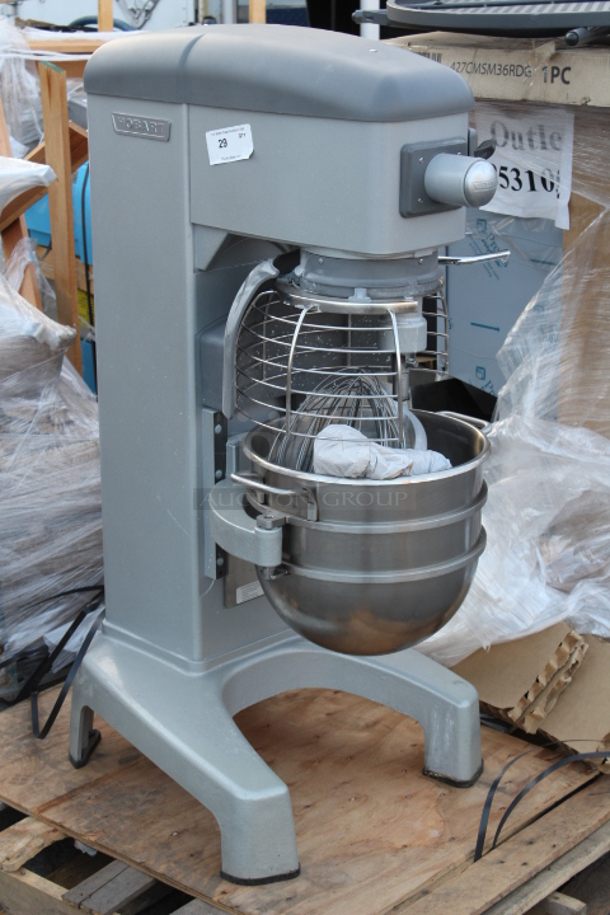 BRAND NEW SCRATCH & DENT! Hobart Legacy+ HL300-1 30 Qt. Planetary Floor Mixer with Guard & Standard Accessories - 240V, 3 Phase, 3/4 hp. This unit is designed for a direct power connection. Features a 3/4" conduit hole where with wires coming out for easy access and connection.  - Image 2 of 7