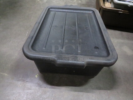 One Black Poly Bussing Tub With Lid.