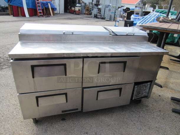 One Stainless True 4 Door Prep Table On Casters. Model# TPP-67D-4. 115 Volt. 67X32.5X42