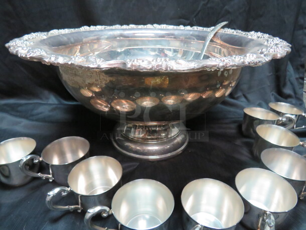 One Silver Punch Bowl With Matching Ladle, And 12 Cups. - Image 3 of 5