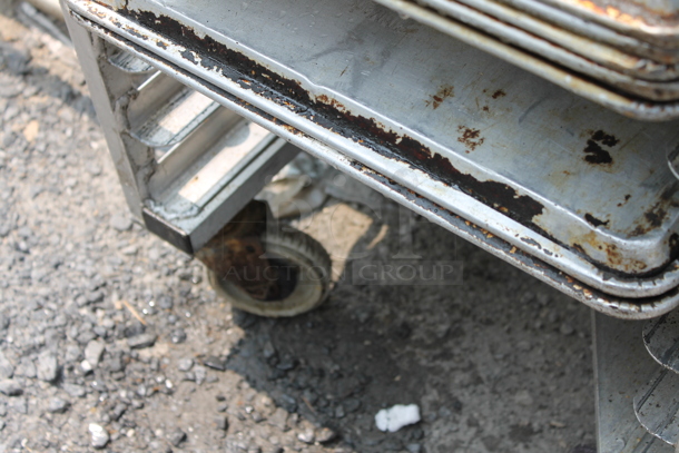 Metal Commercial Pan Transport Rack w/ Various Metal Baking Pans on Commercial Casters.  - Image 3 of 3