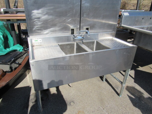 One Stainless Steel 2 Compartment Sink With R/L Drain Board And Faucet. 48X19X36.5