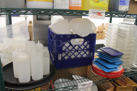 ALL ONE MONEY! Tier Lot of Various Items Including Poly Drop In Bins and Poly Condiment Bottles