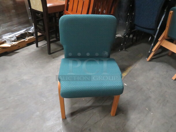 Wooden Chair With Green Cushioned Seat And Back. 5XBID