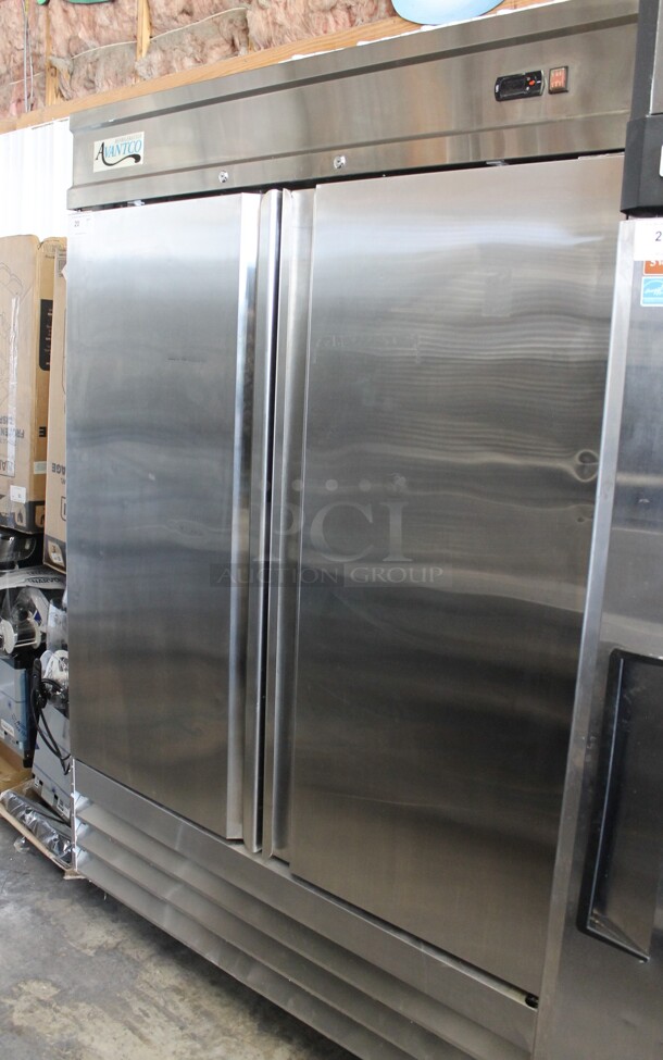 Avantco 178CFD2RR Stainless Steel Commercial 2 Door Reach In Cooler on Commercial Casters. 115 Volts, 1 Phase. Tested and Working! - Image 1 of 6