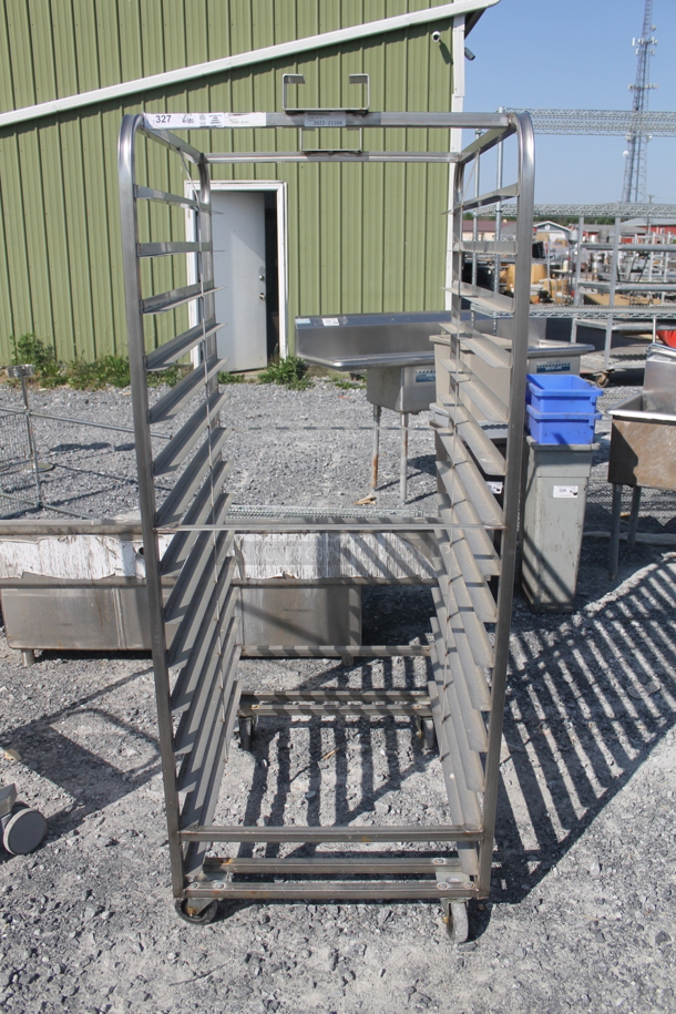 BRAND NEW! Metal Commercial Pan Transport Rack w/ Top Guide Rail for Rack Oven on Commercial Casters.  - Image 1 of 5