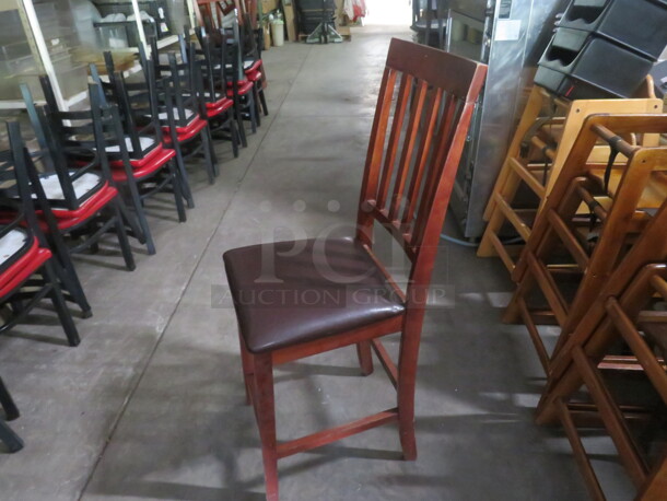 Wooden Counter Height Chair With A Brown Cushioned Seat. 2XBID - Image 2 of 2