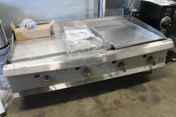 BRAND NEW SCRATCH AND DENT! CPG 351GTCPG Cooking Performance Group Commercial Stainless Steel Natural Gas 48" Countertop Griddle on Galvanized Legs. 120,000 BTU.   - Image 1 of 9