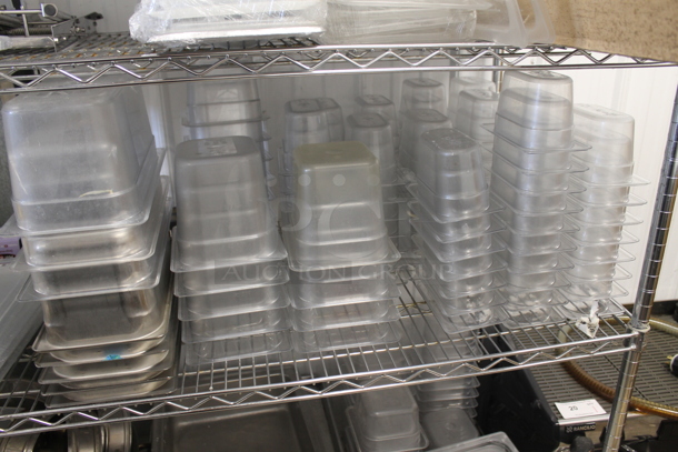 ALL ONE MONEY! Lot of Plastic And Stainless Steel Drop In Bins In Variety of Sizes, Yellow Circular Lids, Plastic Rectangular Lids, Rice Cooker, Baking Sheets, Small Strainers, AND MORE!  - Image 10 of 12