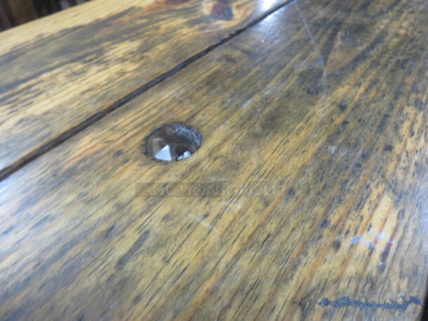 One Wooden Table Top, With An Umbrella Hole,  On A Bar Height Black Industrial Base. 72X28X42 - Image 3 of 4