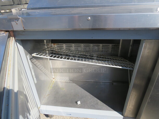 One Hoshizaki 2 Door Refrigerated Prep Table With 2 Racks, 2 SS Over Shelves, On Casters. 115 Volt. Model# CRM R60-16. 60X31.5X66 - Image 3 of 3