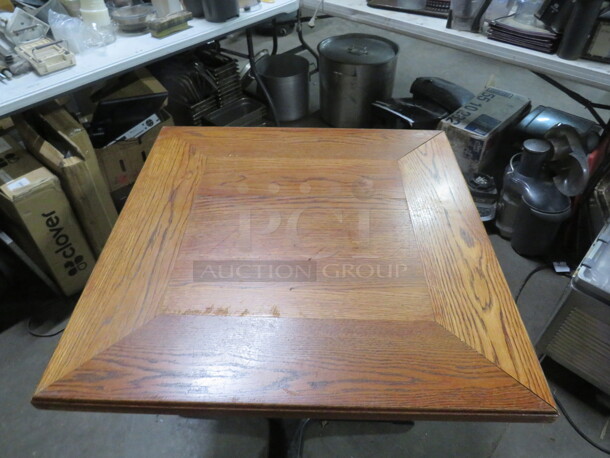 One Solid Wood Patterned Table On A Bar Height Pedestal Base. 30X30X42 - Image 1 of 1
