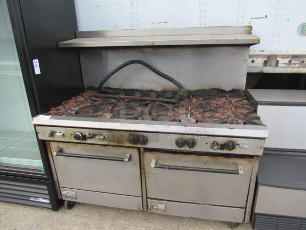 One Southbend 10 Burner Natural Gas Range, With Over Shelf On Casters. 60X35X60 - Image 2 of 3