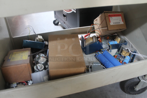 Metal 3 Tier Cart w/ Contents on Commercial Casters. - Image 4 of 4