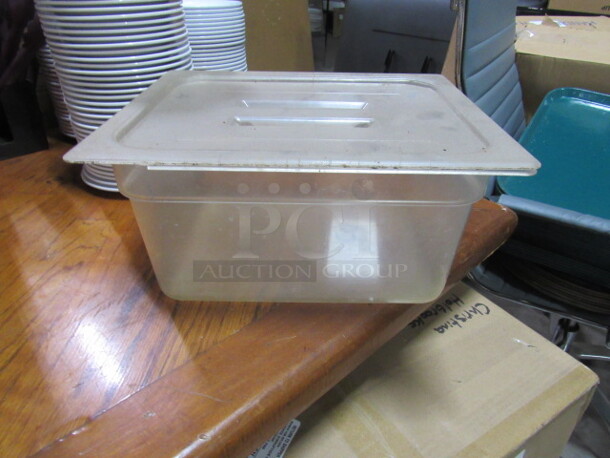 One Half Size 6 Inch Deep Food Storage Container With Lid.