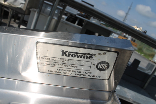 Krowne 18-63C18-63C Stainless Steel Commercial 3 Bay Back Bar Sink w/ Dual Drain Boards, Faucet and Handles. Missing 2 Legs.  - Image 7 of 7