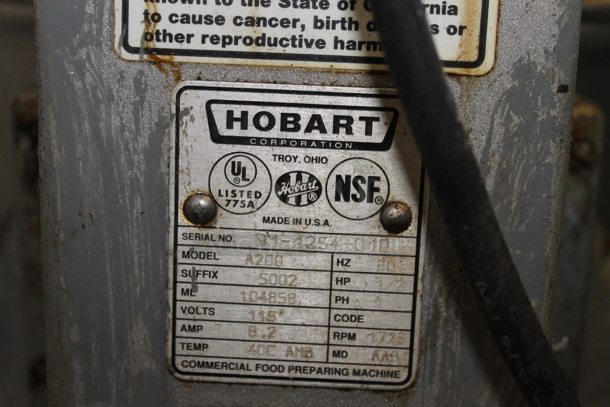Hobart A200 Metal Commercial Countertop 20 Quart Planetary Dough Mixer w/ Stainless Steel Mixing Bowl, Bowl Guard and Dough Hook Attachment. 115 Volts, 1 Phase. Tested and Working! - Image 4 of 4