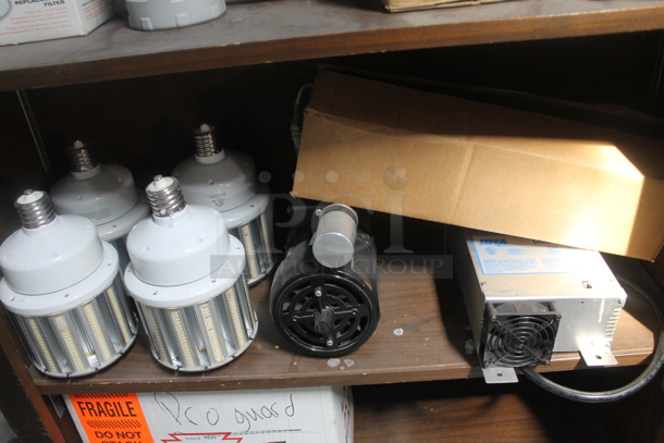 Brown Wood Pattern 6 Tier Shelving Unit w/ Contents Including Filters. BUYER MUST REMOVE. - Image 6 of 7